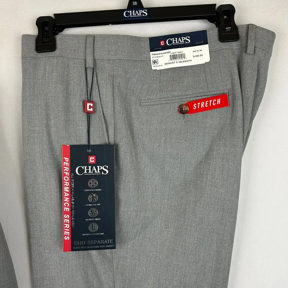 Chaps Performance Suit Wool Blend Jacket and Pants Light Grey Size 48L 38x34